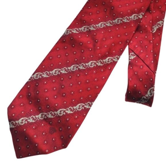 Versace Men's Necktie 100% Silk Red White Geometric Medusa - Picture 1 of 5
